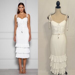 Elle Zeitoune Alexandria Ruffle Sheath Midi Dress In White